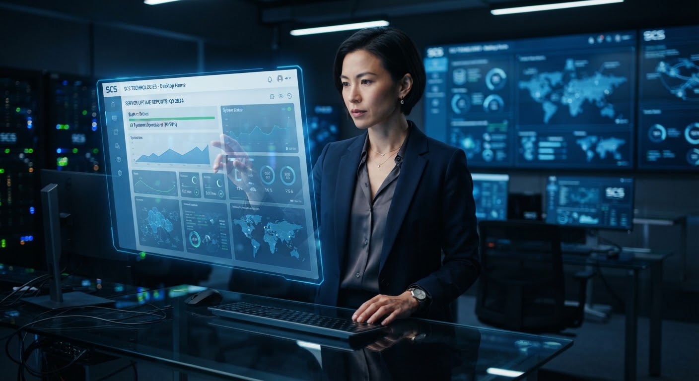 Technology executive in a modern data operations room